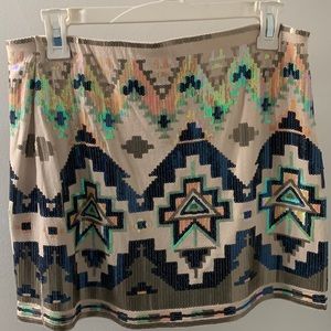 Mini Aztec design beige mini skirt